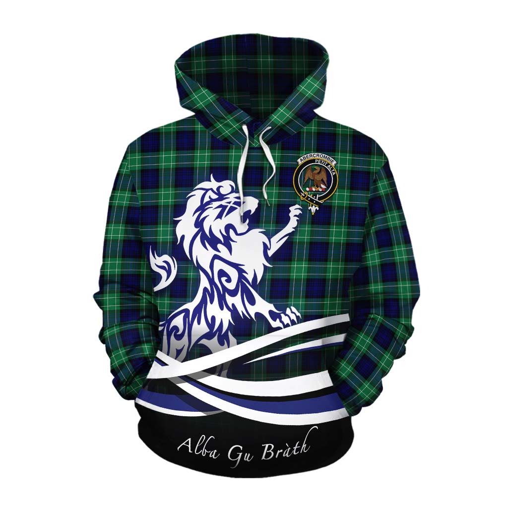 Tartan Vibes Clothing Abercrombie Tartan Cotton Hoodie with Alba Gu Brath Regal Lion Emblem