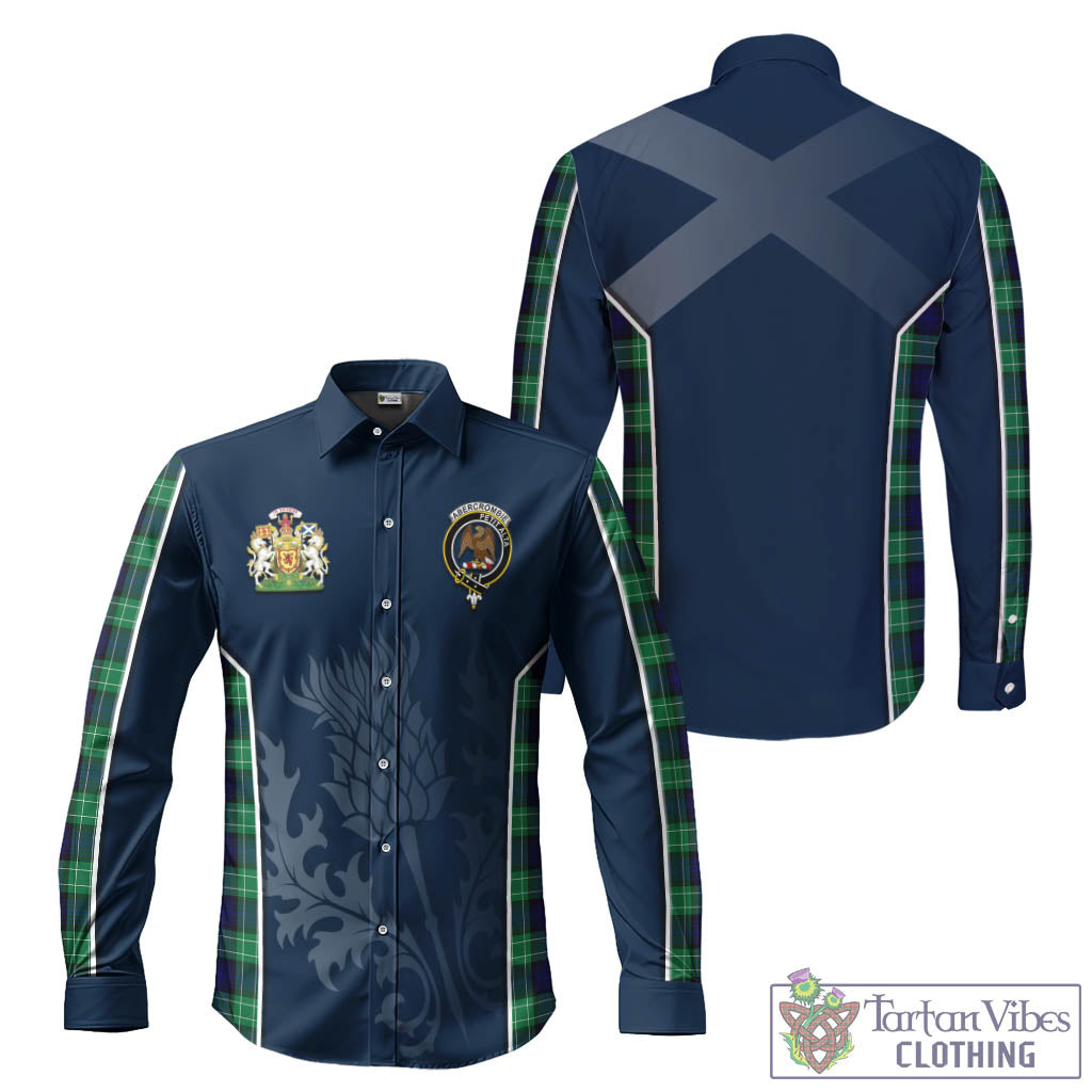 Tartan Vibes Clothing Abercrombie Tartan Long Sleeve Button Up Shirt with Family Crest and Scottish Thistle Vibes Sport Style