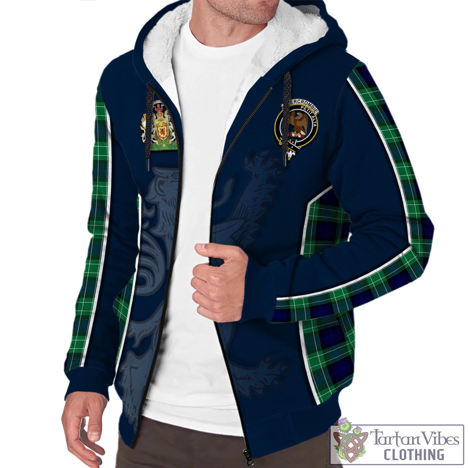 Tartan Vibes Clothing Abercrombie Tartan Sherpa Hoodie with Family Crest and Lion Rampant Vibes Sport Style