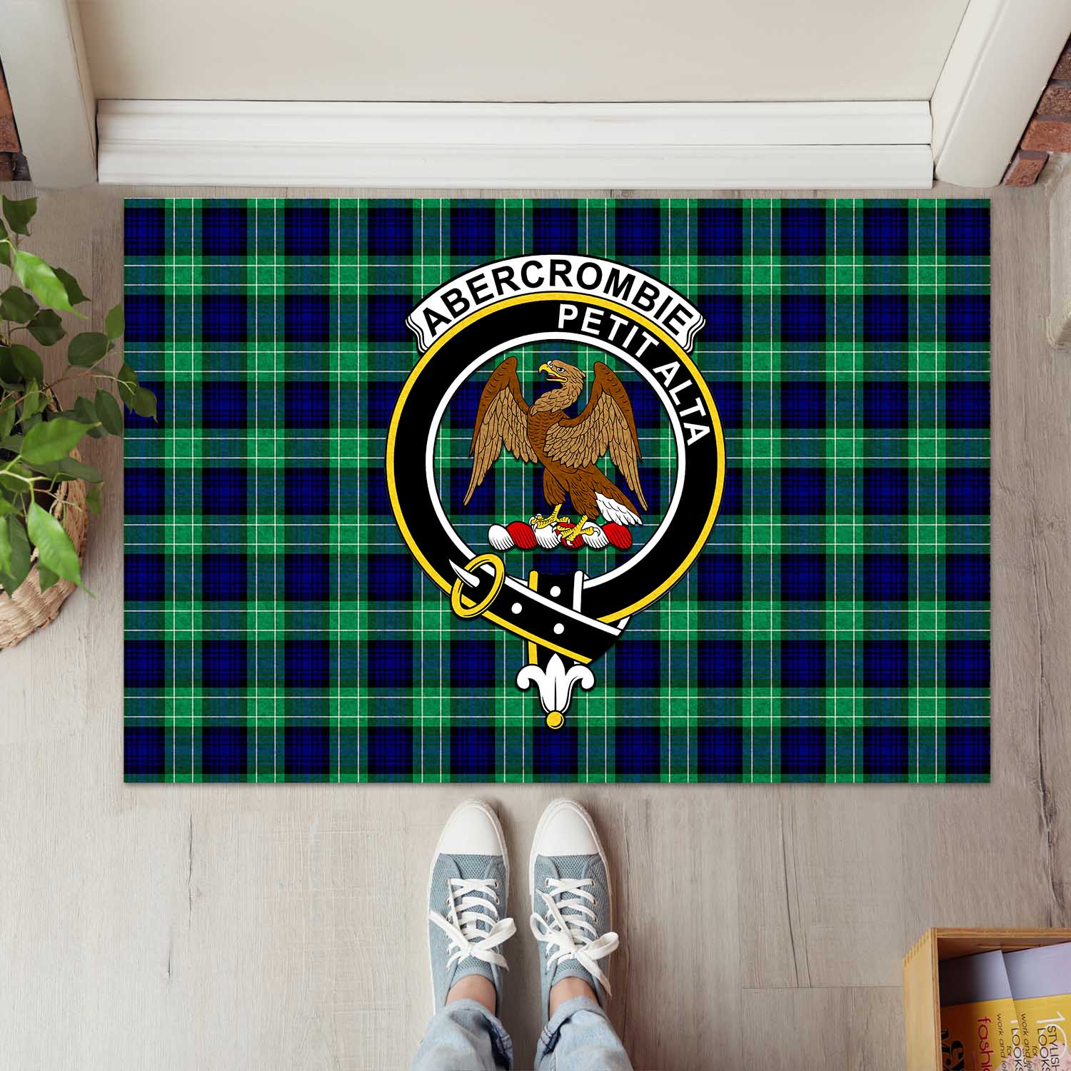 Abercrombie Tartan Door Mat with Family Crest - Tartanvibesclothing