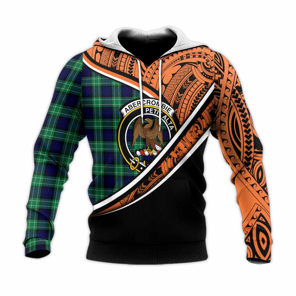 Tartan Vibes Clothing Abercrombie Crest Tartan Knitted Hoodie with Maori Tattoo Style - Orange Version