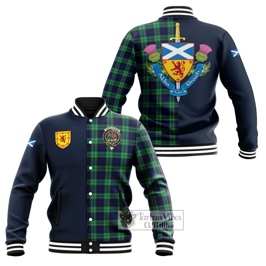 Tartan Vibes Clothing Abercrombie Tartan Baseball Jacket with Scottish Lion Royal Arm Half Style