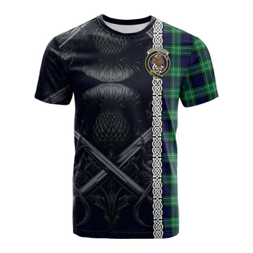 Abercrombie Tartan Cotton T-shirt with Family Crest Cross Sword Thistle Celtic Vibes