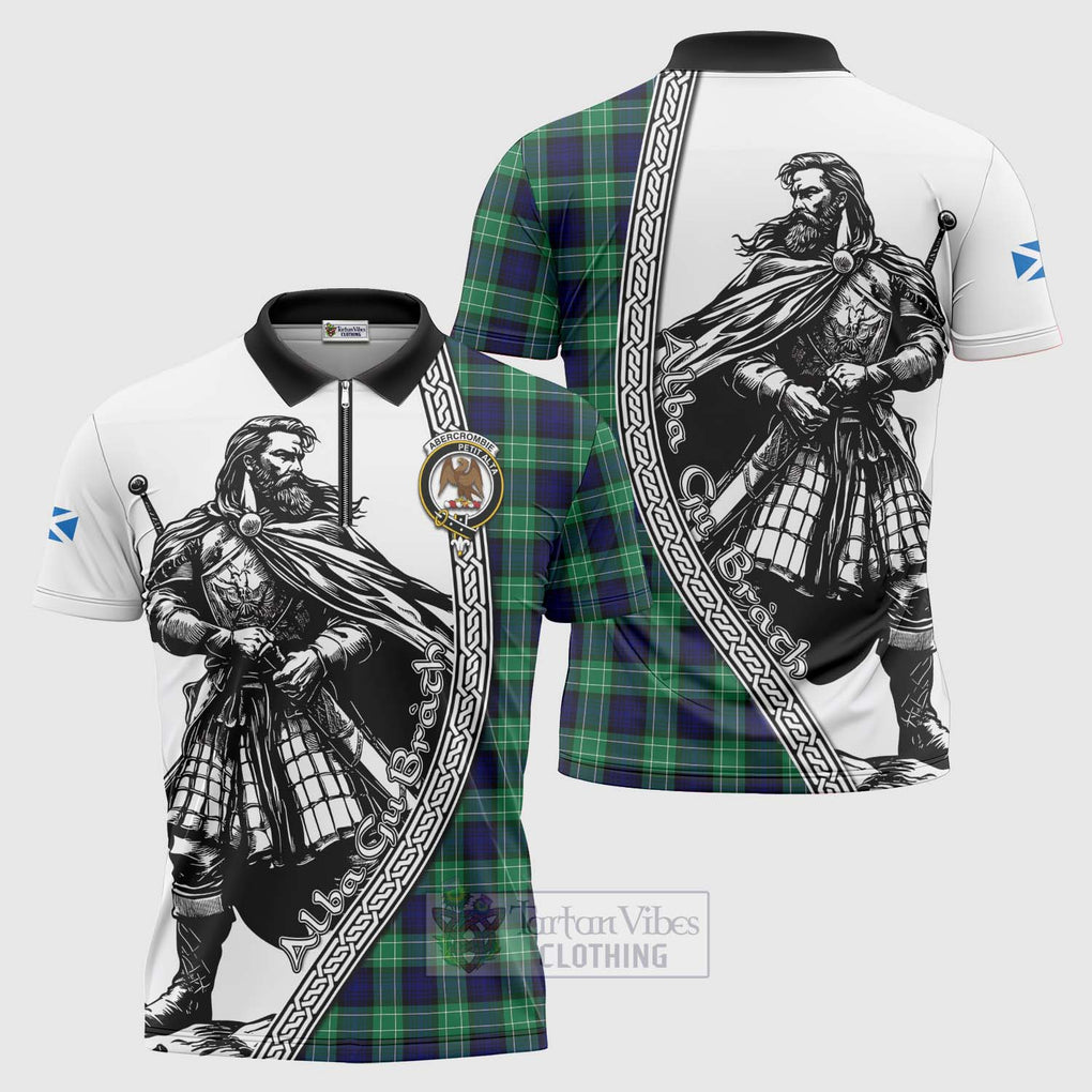 Tartan Vibes Clothing Abercrombie Tartan Clan Crest Zipper Polo Shirt with Highlander Warrior Celtic Style