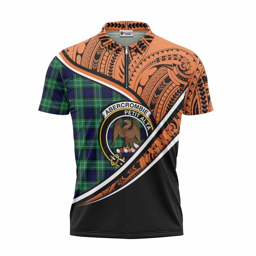 Tartan Vibes Clothing Abercrombie Crest Tartan Zipper Polo Shirt with Maori Tattoo Style - Orange Version