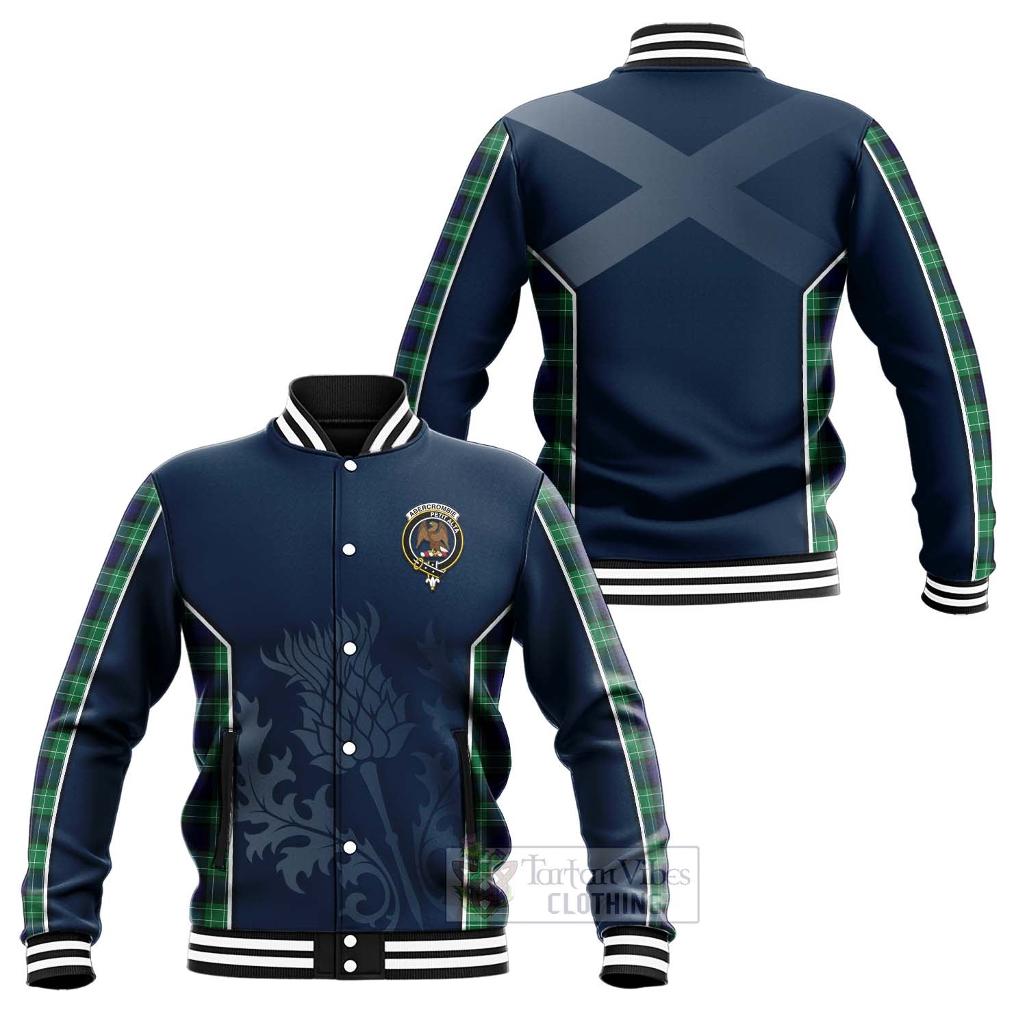 Tartan Vibes Clothing Abercrombie Tartan Baseball Jacket with Family Crest and Scottish Thistle Vibes Sport Style