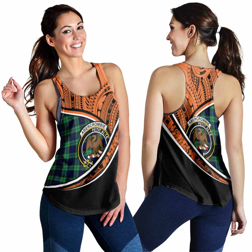 Tartan Vibes Clothing Abercrombie Crest Tartan Women's Racerback Tanks with Maori Tattoo Style - Orange Version