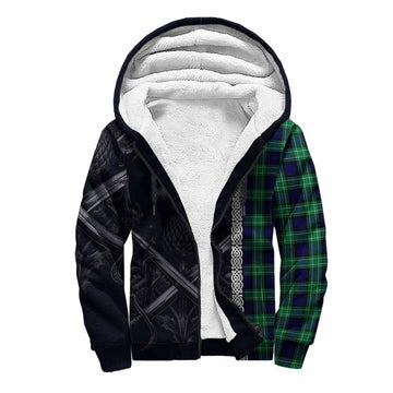 Abercrombie Tartan Sherpa Hoodie with Family Crest Cross Sword Thistle Celtic Vibes