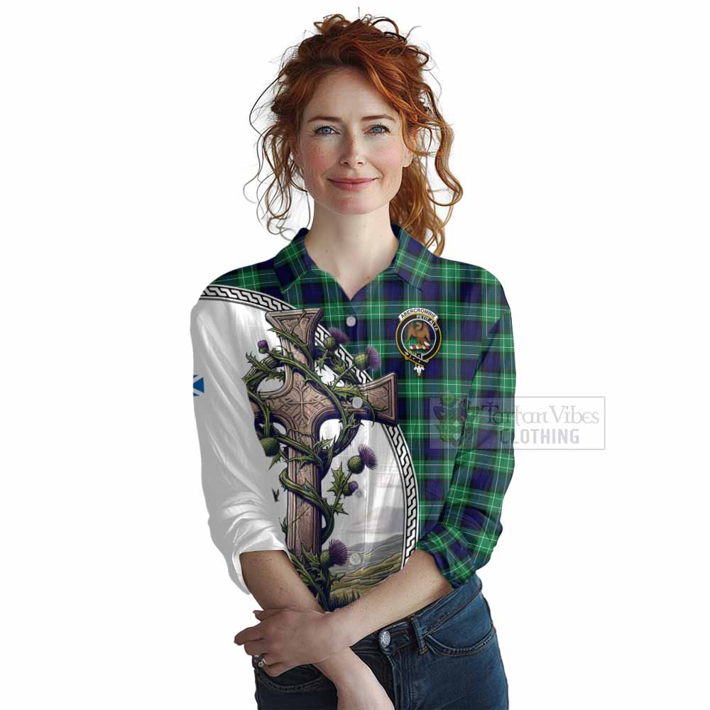 Tartan Vibes Clothing Abercrombie Tartan Women's Casual Shirt with Family Crest and St. Andrew's Cross Accented by Thistle Vines