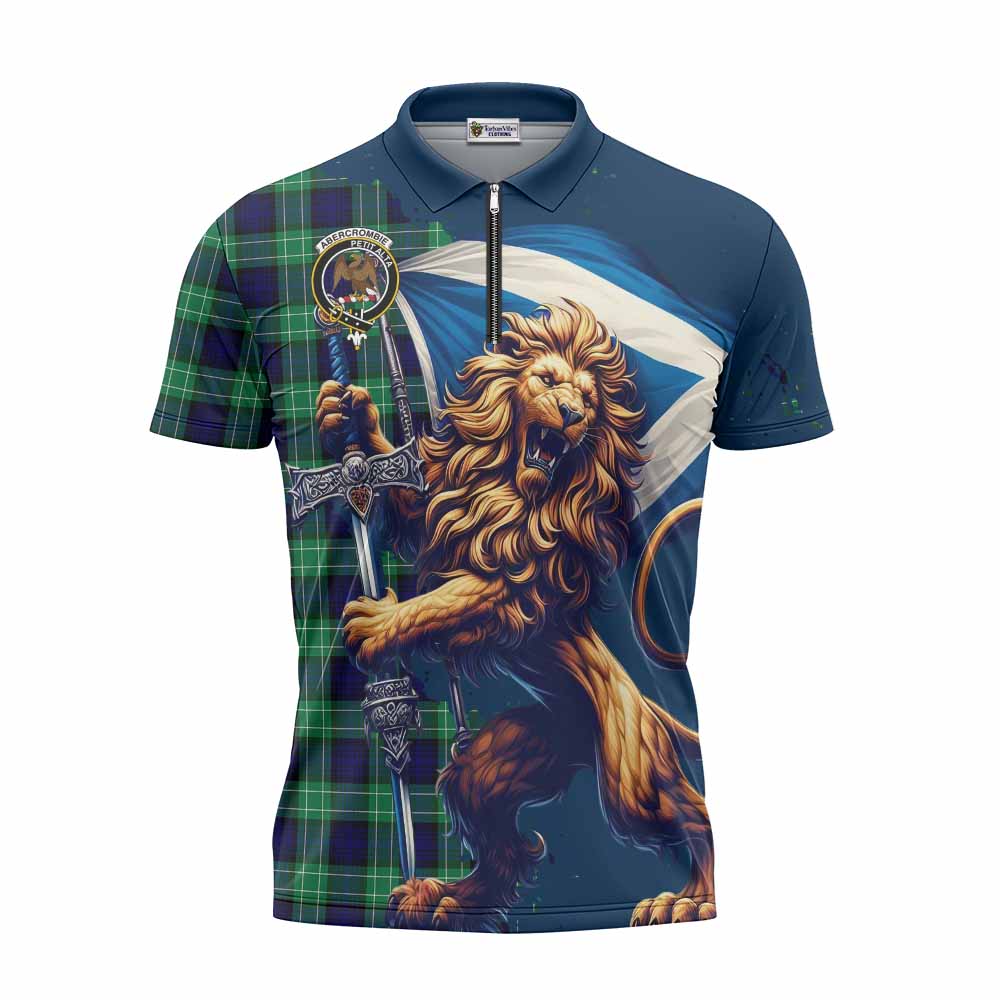 Tartan Vibes Clothing Abercrombie Tartan Family Crest Zipper Polo Shirt with Scottish Majestic Lion