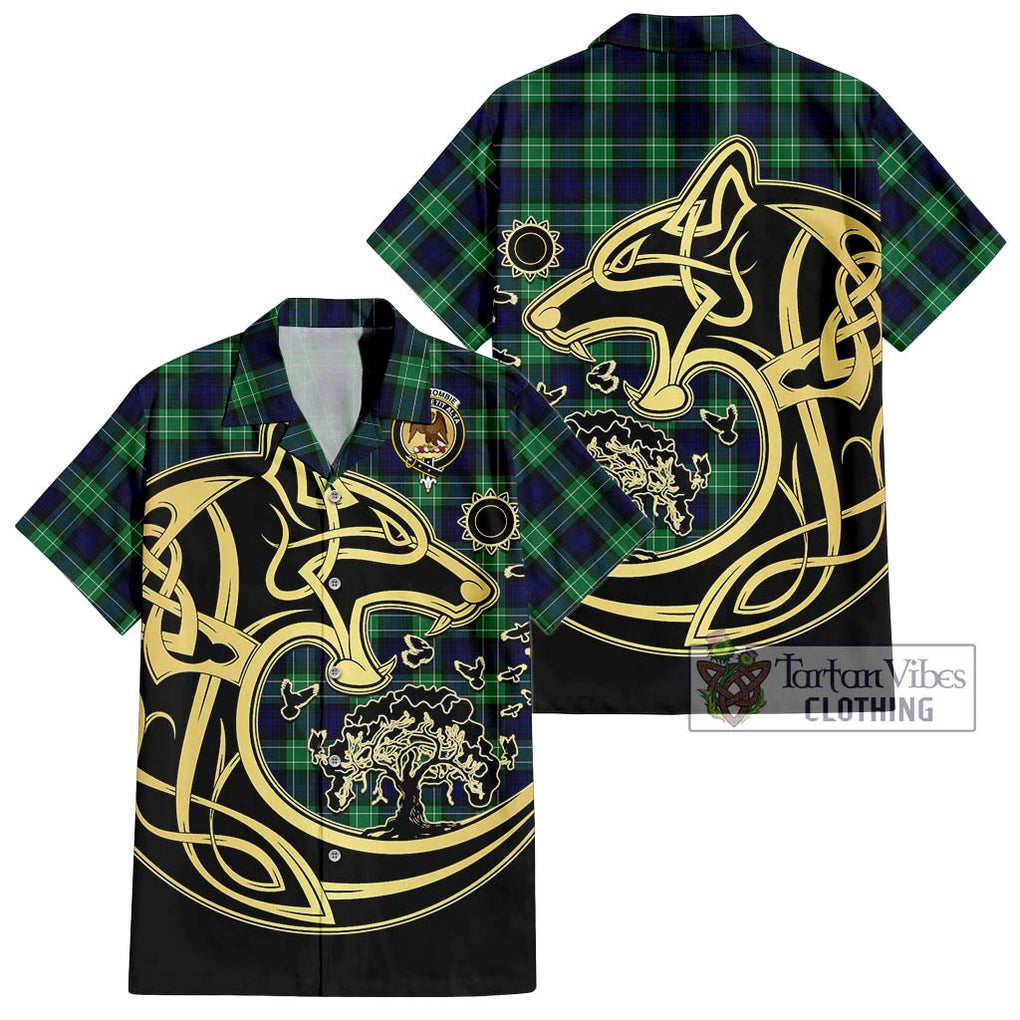 Abercrombie Tartan Short Sleeve Button Shirt with Family Crest Celtic Wolf Style Kid - Tartan Vibes Clothing