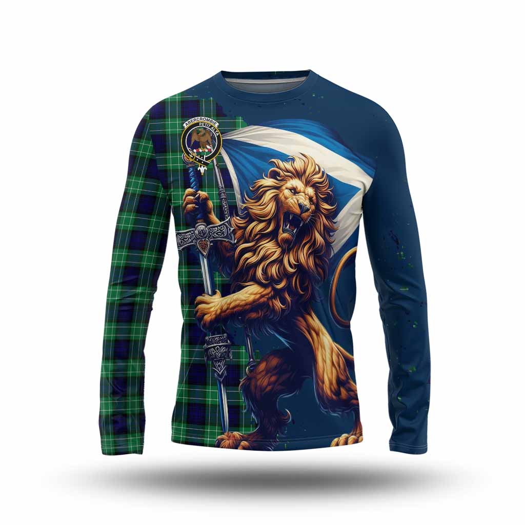 Tartan Vibes Clothing Abercrombie Tartan Family Crest Long Sleeve T-Shirt with Scottish Majestic Lion