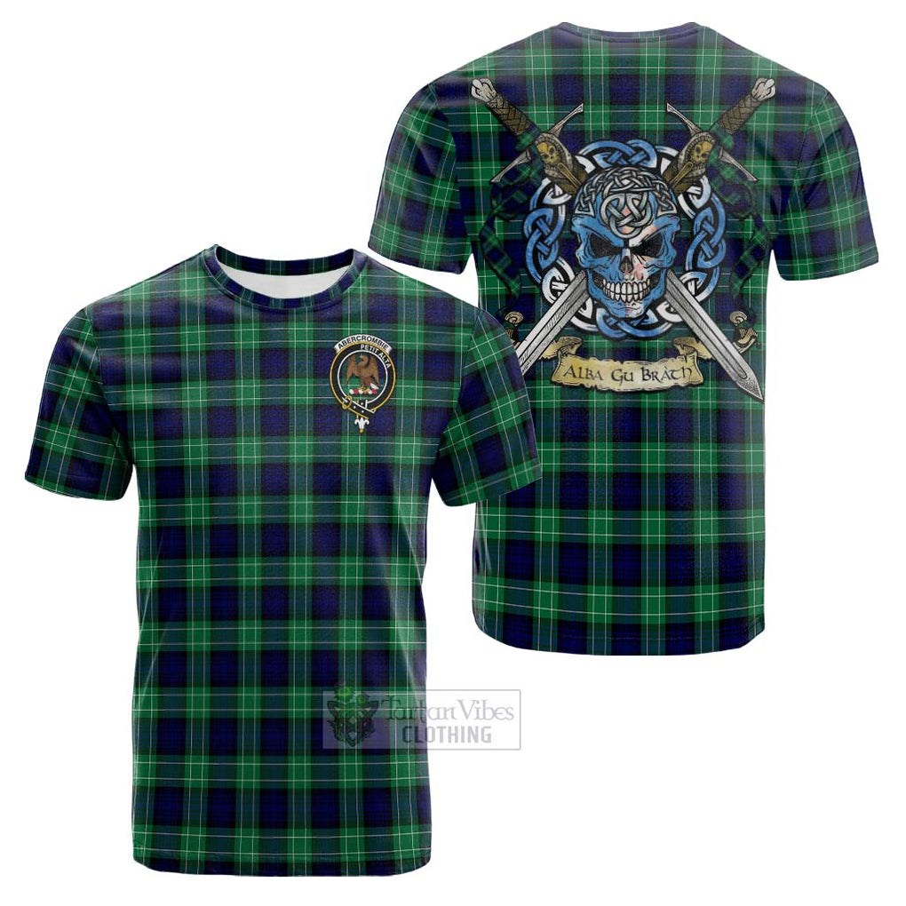 Tartan Vibes Clothing Abercrombie Tartan Cotton T-shirt with Family Crest Celtic Skull Style