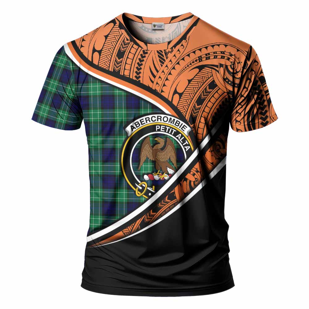 Tartan Vibes Clothing Abercrombie Crest Tartan T-Shirt with Maori Tattoo Style - Orange Version