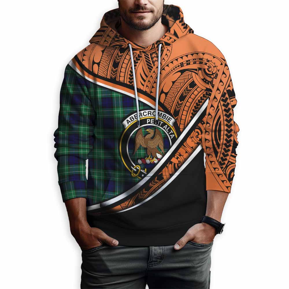 Tartan Vibes Clothing Abercrombie Crest Tartan Hoodie with Maori Tattoo Style - Orange Version