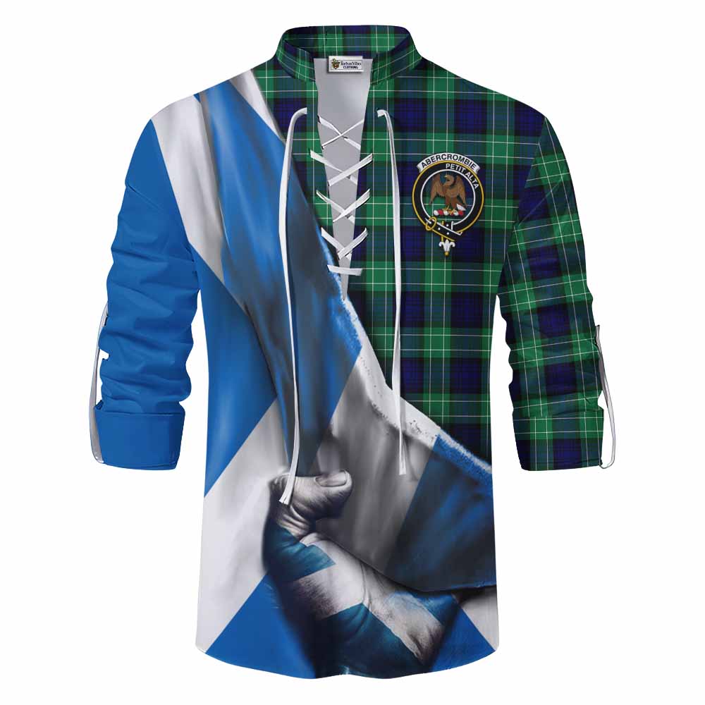 Tartan Vibes Clothing Abercrombie Tartan Ghillie Kilt Shirt with Family Crest Scotland Patriotic Style