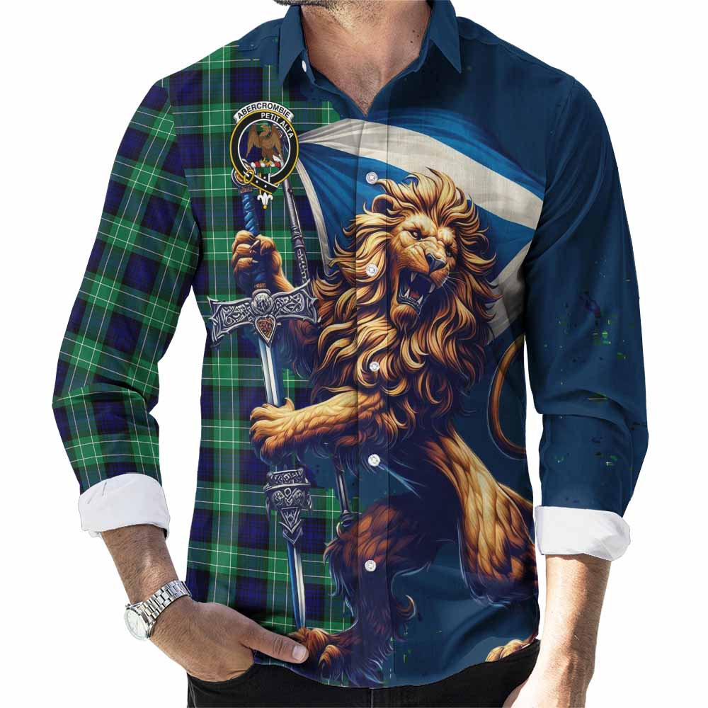 Tartan Vibes Clothing Abercrombie Tartan Family Crest Long Sleeve Button Shirt with Scottish Majestic Lion