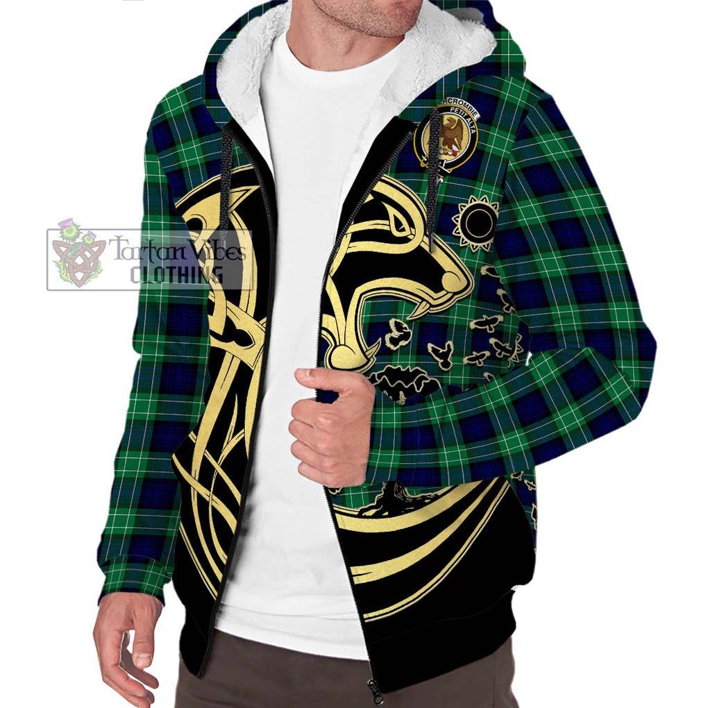 Abercrombie Tartan Sherpa Hoodie with Family Crest Celtic Wolf Style Unisex S - Tartan Vibes Clothing