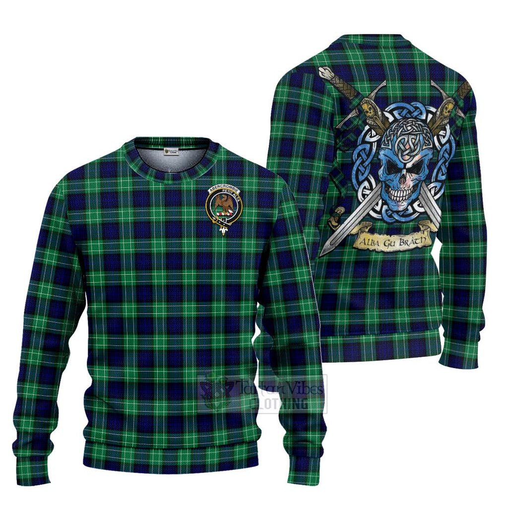 Tartan Vibes Clothing Abercrombie Tartan Knitted Sweater with Family Crest Celtic Skull Style