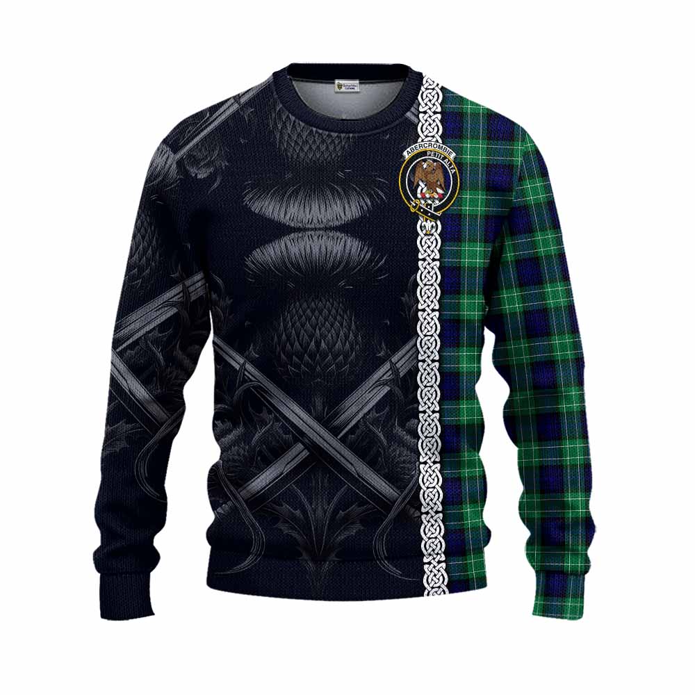 Tartan Vibes Clothing Abercrombie Tartan Knitted Sweater with Family Crest Cross Sword Thistle Celtic Vibes