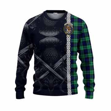 Abercrombie Tartan Knitted Sweater with Family Crest Cross Sword Thistle Celtic Vibes