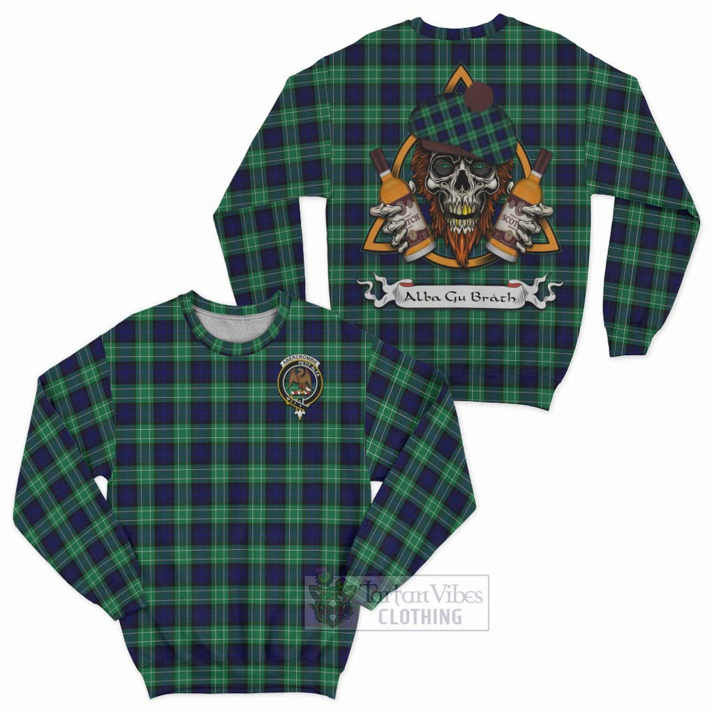 Tartan Vibes Clothing Abercrombie Tartan Sweatshirt with Family Crest and Bearded Skull Holding Bottles of Whiskey