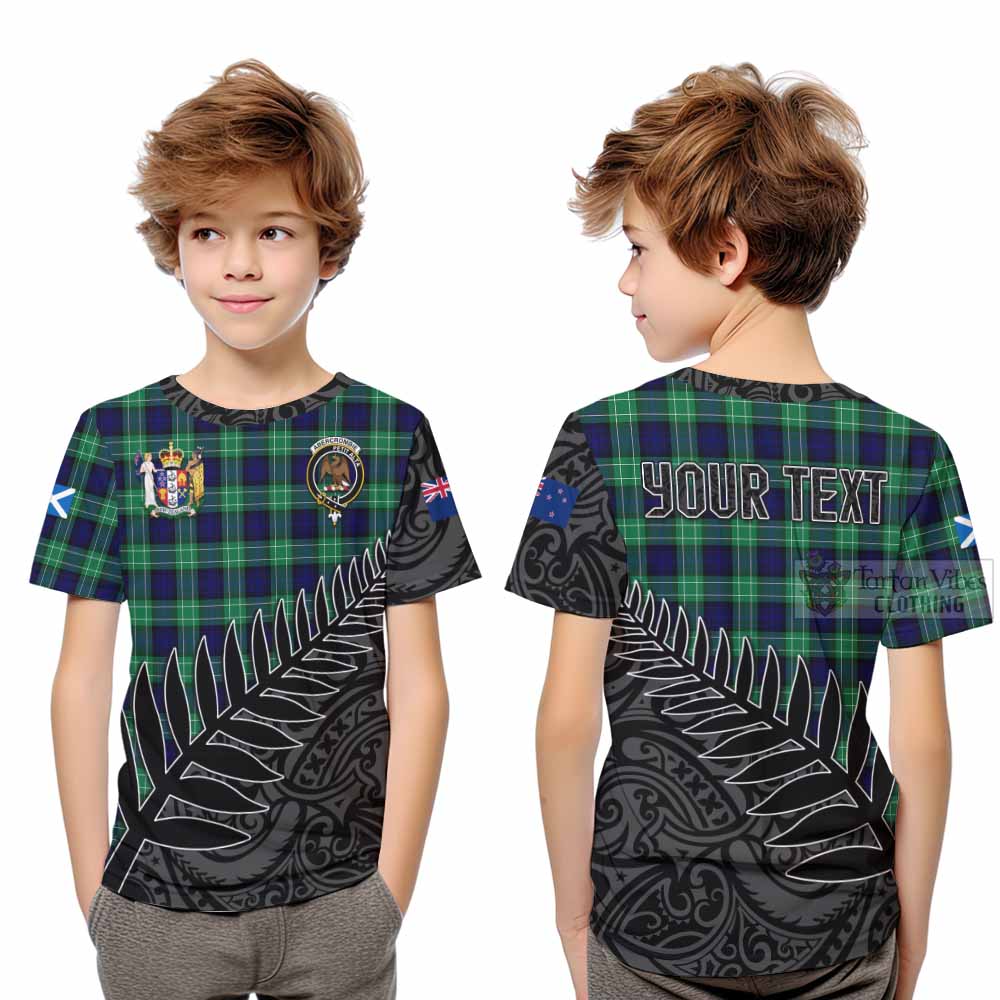 Tartan Vibes Clothing Abercrombie Crest Tartan Kid T-Shirt with New Zealand Silver Fern Half Style