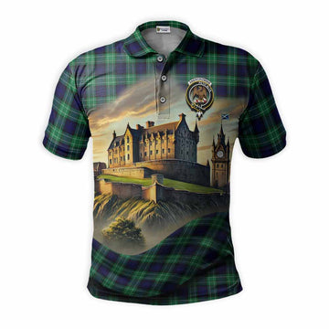 Abercrombie Tartan Family Crest Polo Shirt with Scottish Ancient Castle Style