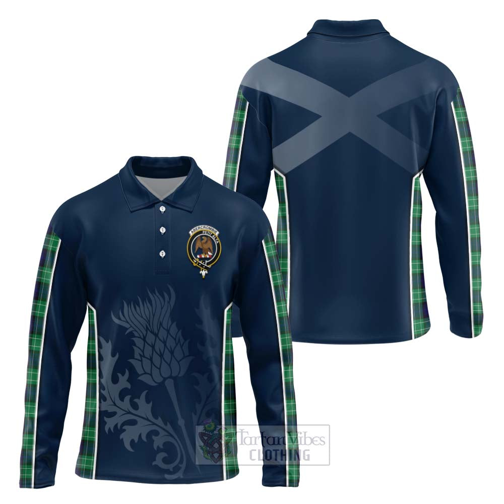 Tartan Vibes Clothing Abercrombie Tartan Long Sleeve Polo Shirt with Family Crest and Scottish Thistle Vibes Sport Style