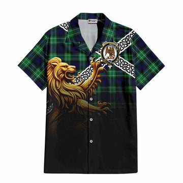 Abercrombie Crest Tartan Hawaiian Shirt with Golden Lion Emblem Celtic Style Kid - Tartan Vibes Clothing