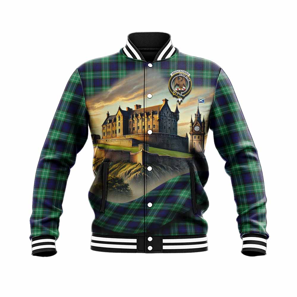 Abercrombie Tartan Family Crest Baseball Jacket with Scottish Ancient Castle Style Unisex - Tartan Vibes Clothing