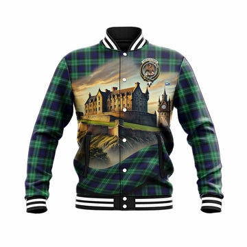 Abercrombie Tartan Family Crest Baseball Jacket with Scottish Ancient Castle Style Unisex - Tartan Vibes Clothing