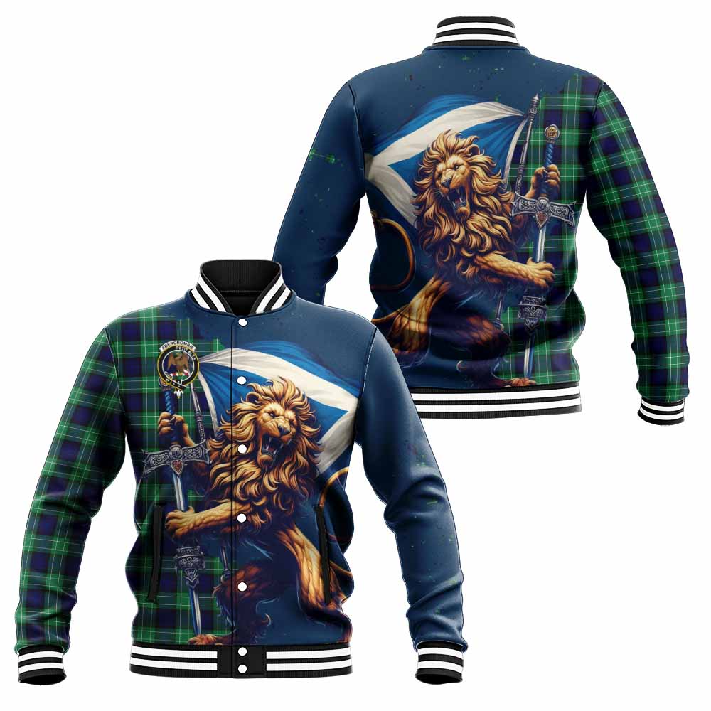 Tartan Vibes Clothing Abercrombie Tartan Family Crest Baseball Jacket with Scottish Majestic Lion