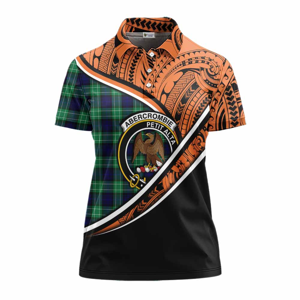 Tartan Vibes Clothing Abercrombie Crest Tartan Women's Polo Shirt with Maori Tattoo Style - Orange Version