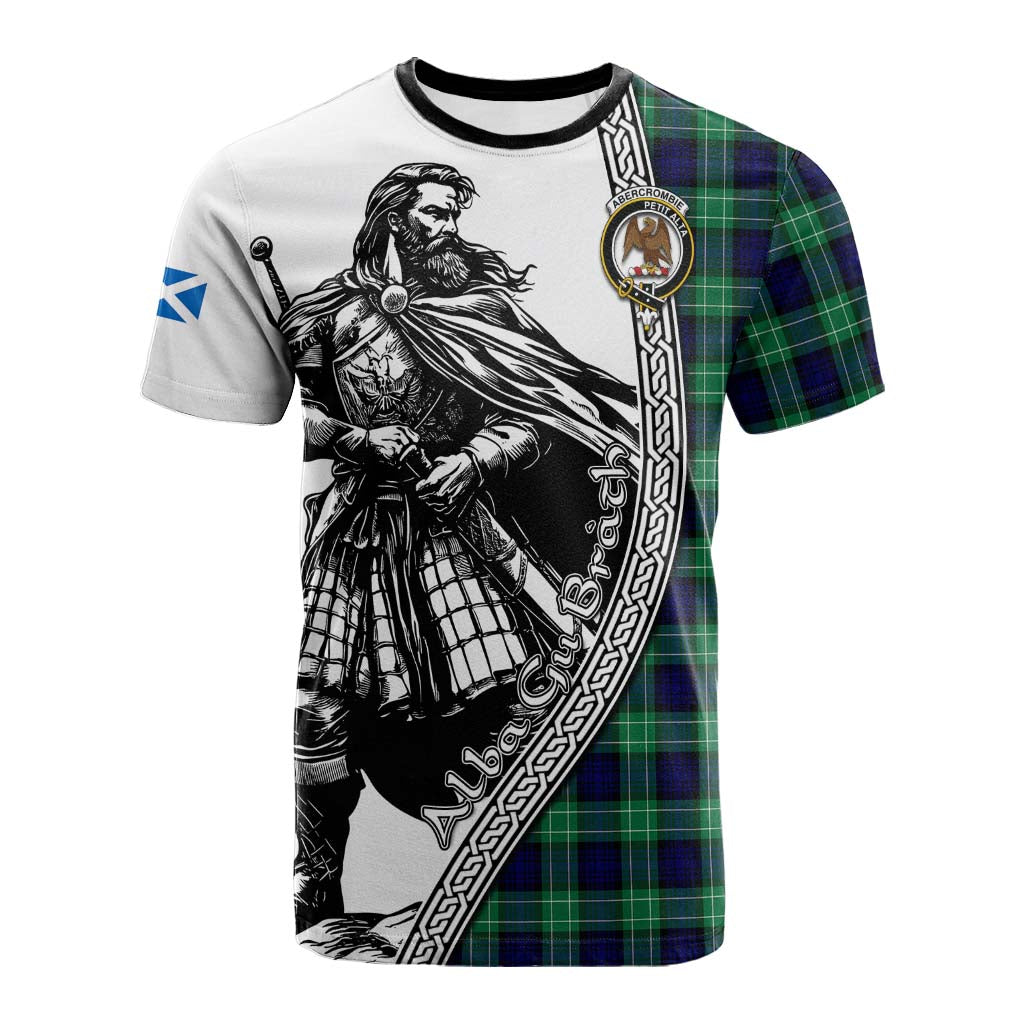 Abercrombie Tartan Clan Crest Cotton T-shirt with Highlander Warrior Celtic Style