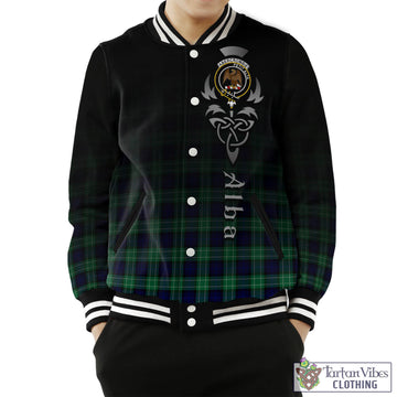 Abercrombie Tartan Baseball Jacket Featuring Alba Gu Brath Family Crest Celtic Inspired