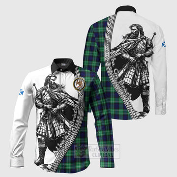 Abercrombie Tartan Clan Crest Long Sleeve Button Shirt with Highlander Warrior Celtic Style