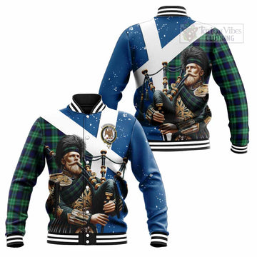 Abercrombie Tartan Baseball Jacket with Family Crest Scottish Bagpiper Vibes