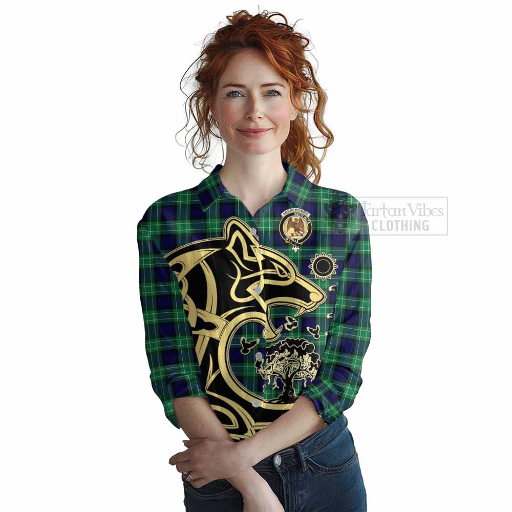 Tartan Vibes Clothing Abercrombie Tartan Women's Casual Shirt with Family Crest Celtic Wolf Style