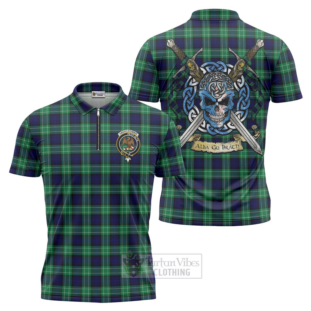 Tartan Vibes Clothing Abercrombie Tartan Zipper Polo Shirt with Family Crest Celtic Skull Style