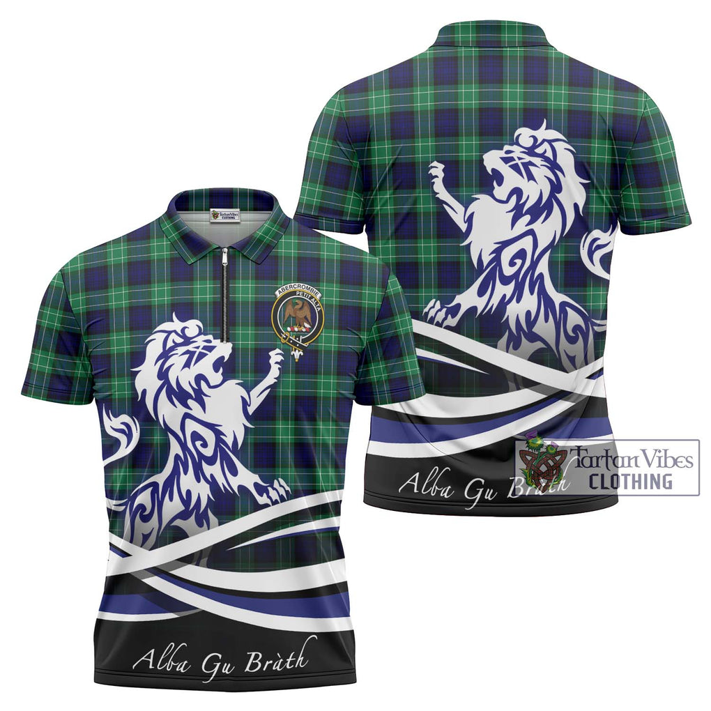 Abercrombie Tartan Zipper Polo Shirt with Alba Gu Brath Regal Lion Emblem Unisex - Tartanvibesclothing Shop