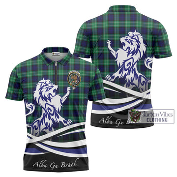 Abercrombie Tartan Zipper Polo Shirt with Alba Gu Brath Regal Lion Emblem