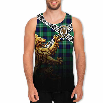 Abercrombie Crest Tartan Men's Tank Top with Golden Lion Emblem Celtic Style Men - Tartan Vibes Clothing