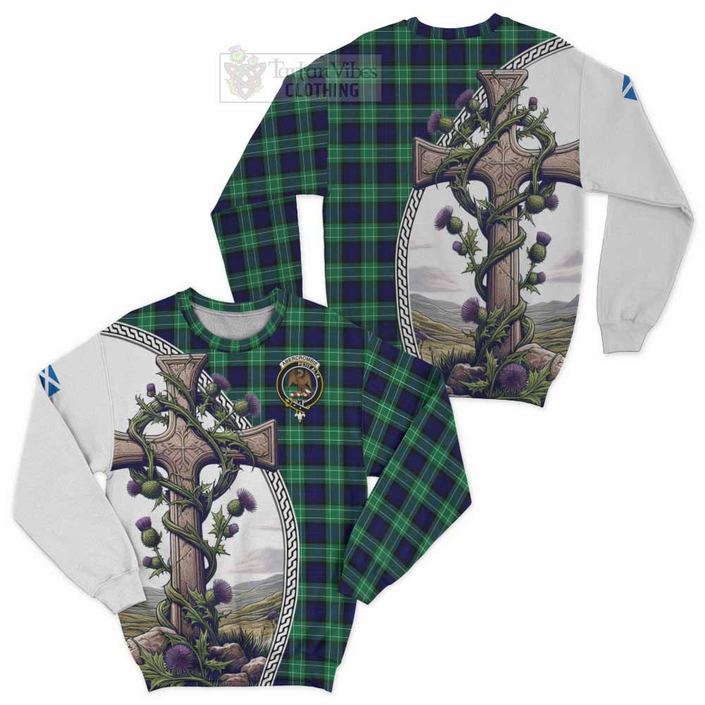 Tartan Vibes Clothing Abercrombie Tartan Sweatshirt with Family Crest and St. Andrew's Cross Accented by Thistle Vines