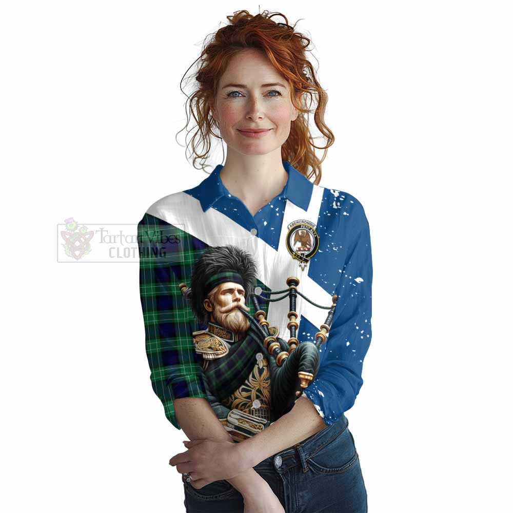 Tartan Vibes Clothing Abercrombie Tartan Women's Casual Shirt with Family Crest Scottish Bagpiper Vibes