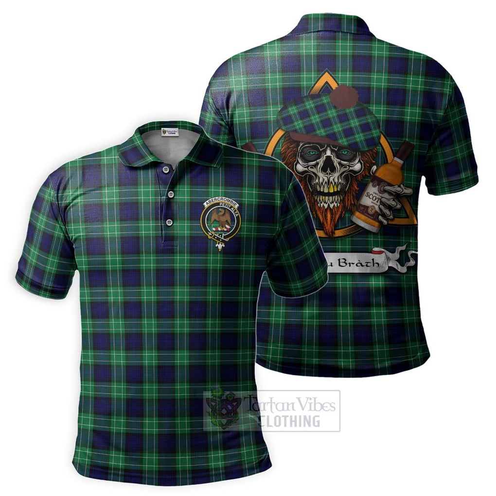 Tartan Vibes Clothing Abercrombie Tartan Polo Shirt with Family Crest and Bearded Skull Holding Bottles of Whiskey