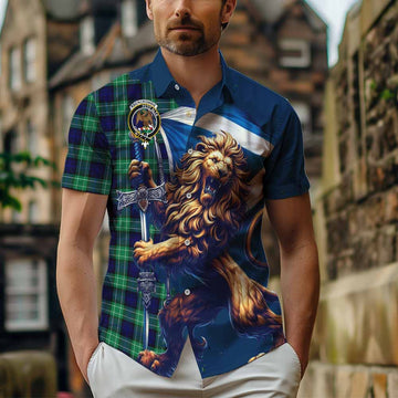 Abercrombie Tartan Family Crest Short Sleeve Button Shirt with Scottish Majestic Lion