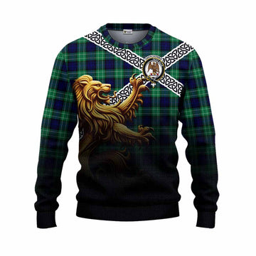Abercrombie Crest Tartan Knitted Sweater with Golden Lion Emblem Celtic Style Unisex - Tartan Vibes Clothing