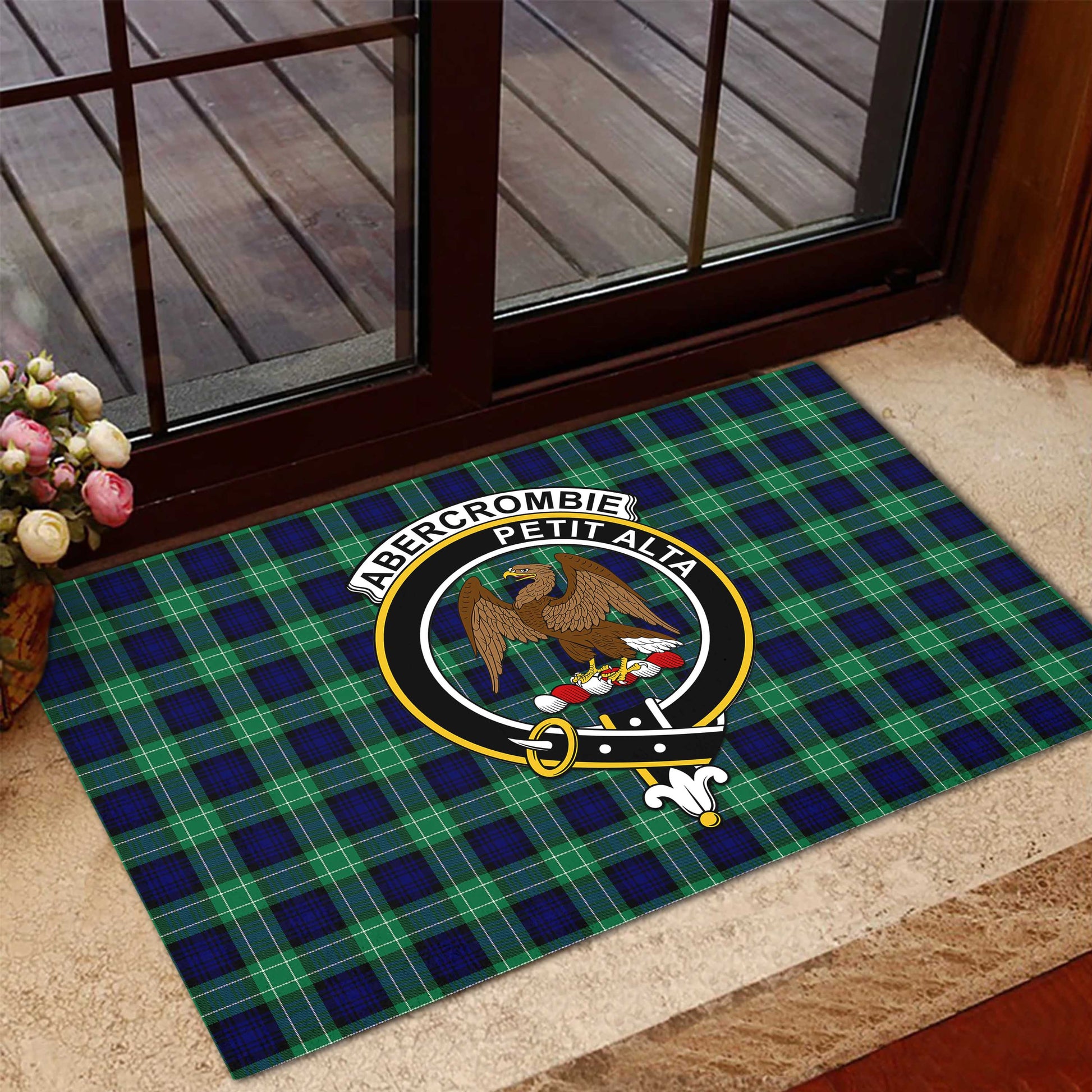 Abercrombie Tartan Door Mat with Family Crest - Tartanvibesclothing