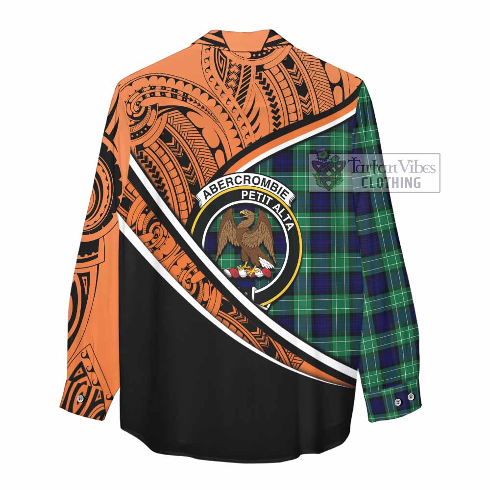 Tartan Vibes Clothing Abercrombie Crest Tartan Women's Casual Shirt with Maori Tattoo Style - Orange Version